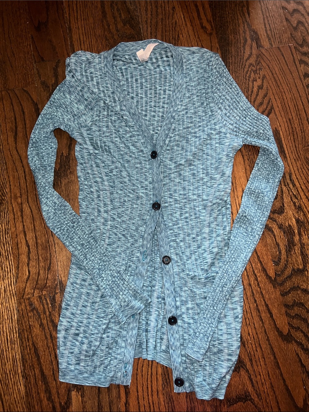 Athleta Teal Marled Button-Front Women's Cardigan Sweater M Medium